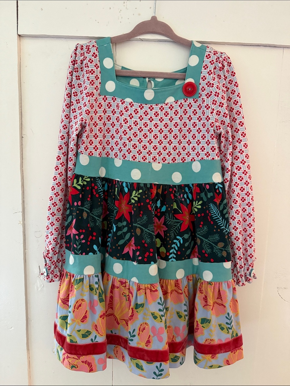 Matilda Jane Teal, Red & Multicolor Floral Patchwork Dress